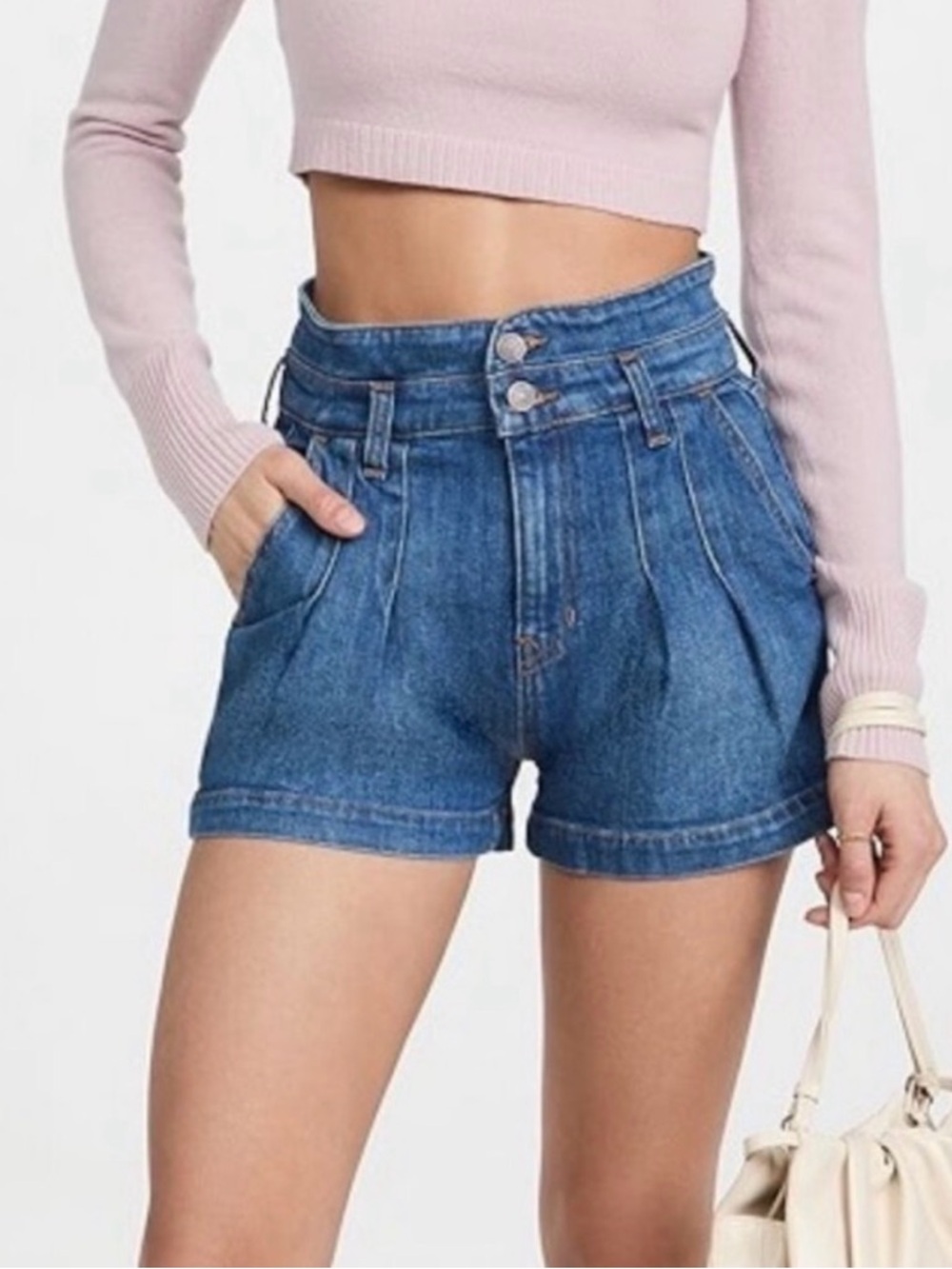Veronica Beard High-Waist Blue Denim Jean Shorts